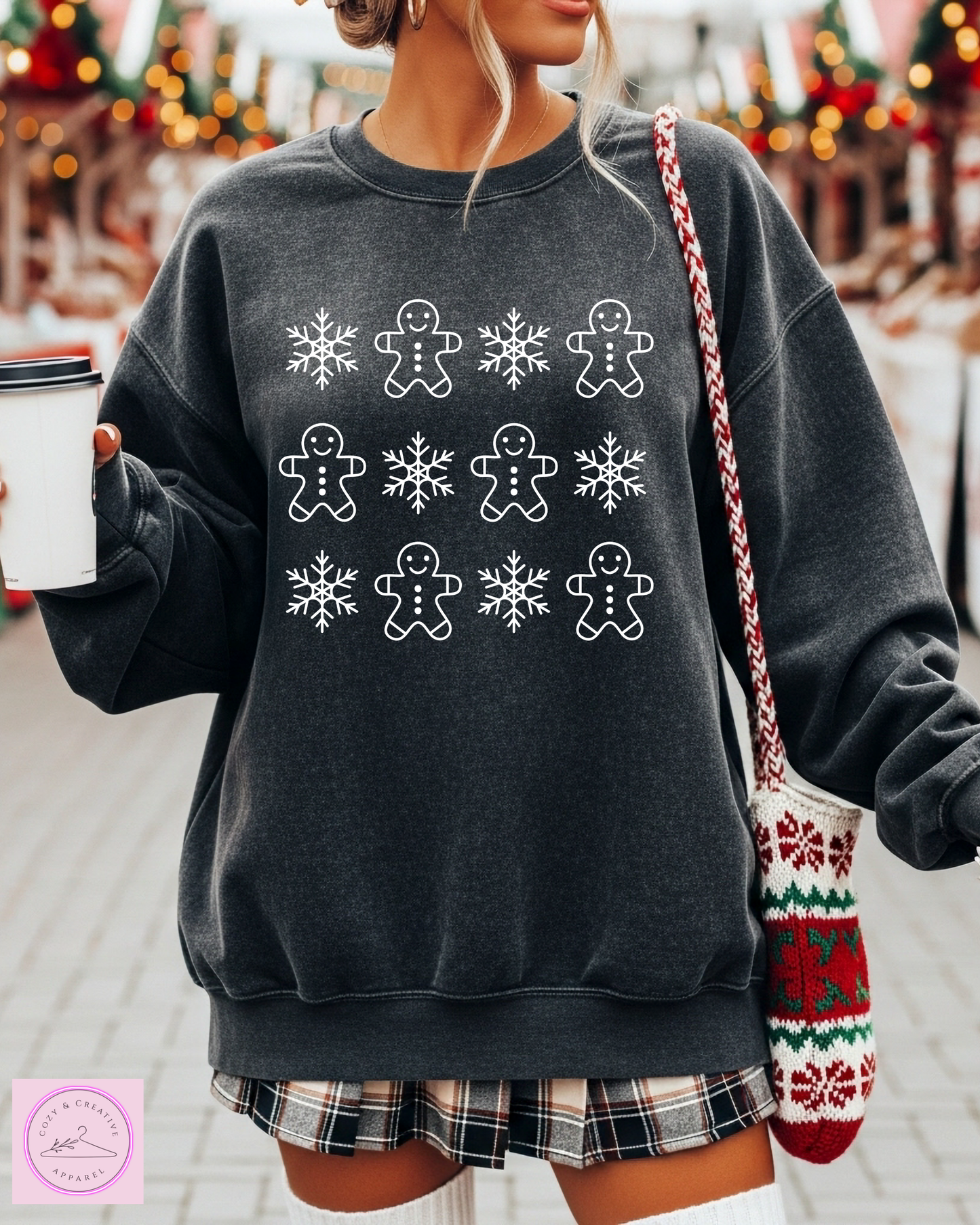 Gingerbread cookie and Snowflakes Crewneck
